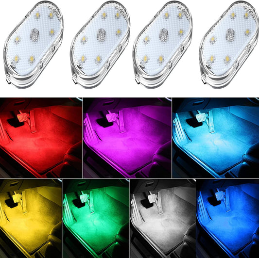 4Pcs Wireless LED Lights for Car Interior,7 Colors Ambient Lighting Car Interior