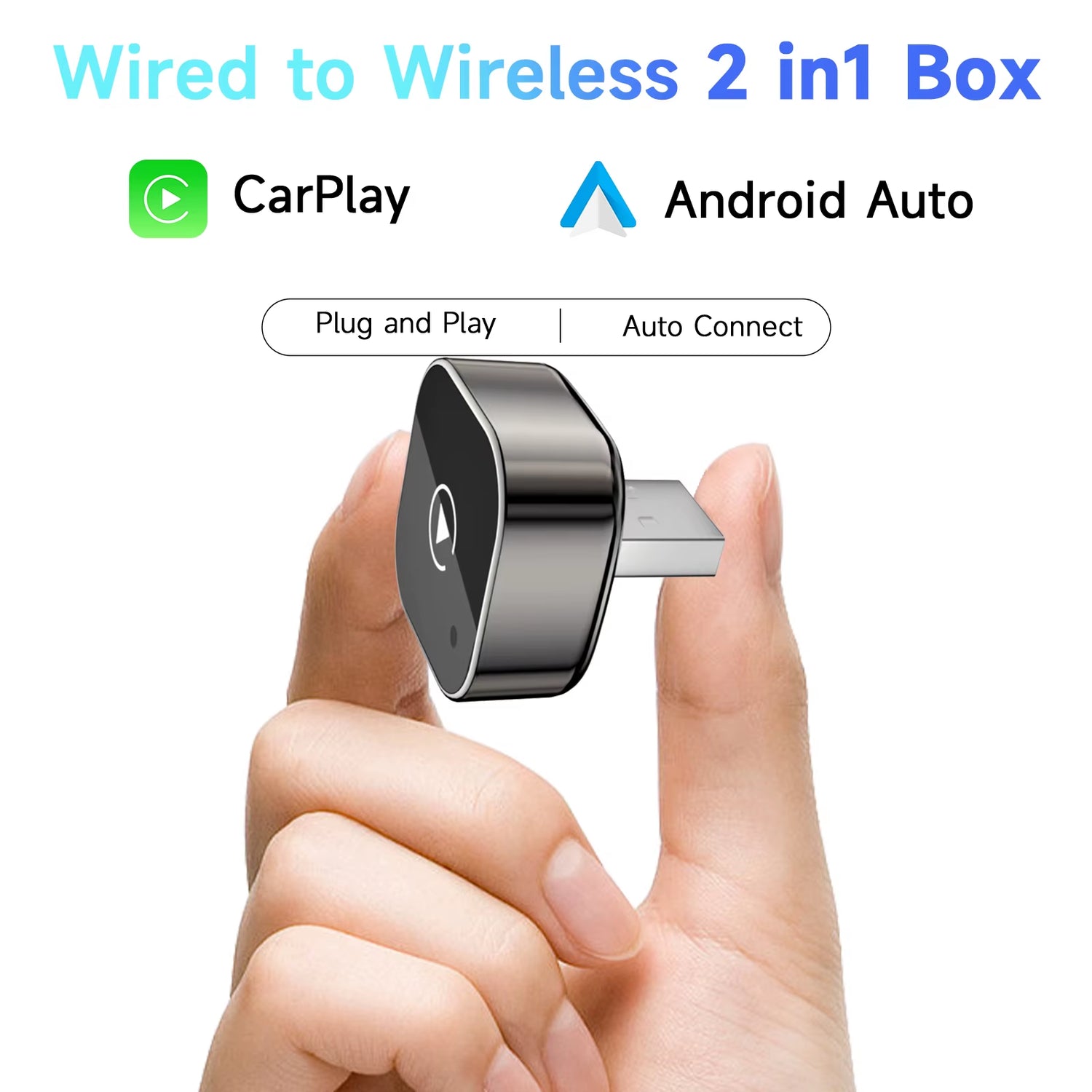 2 in 1 Wireless Carplay Adapter, Converts Wired to Wireless Carplay Adapter for Iphone and Android, Plug & Play Carplay