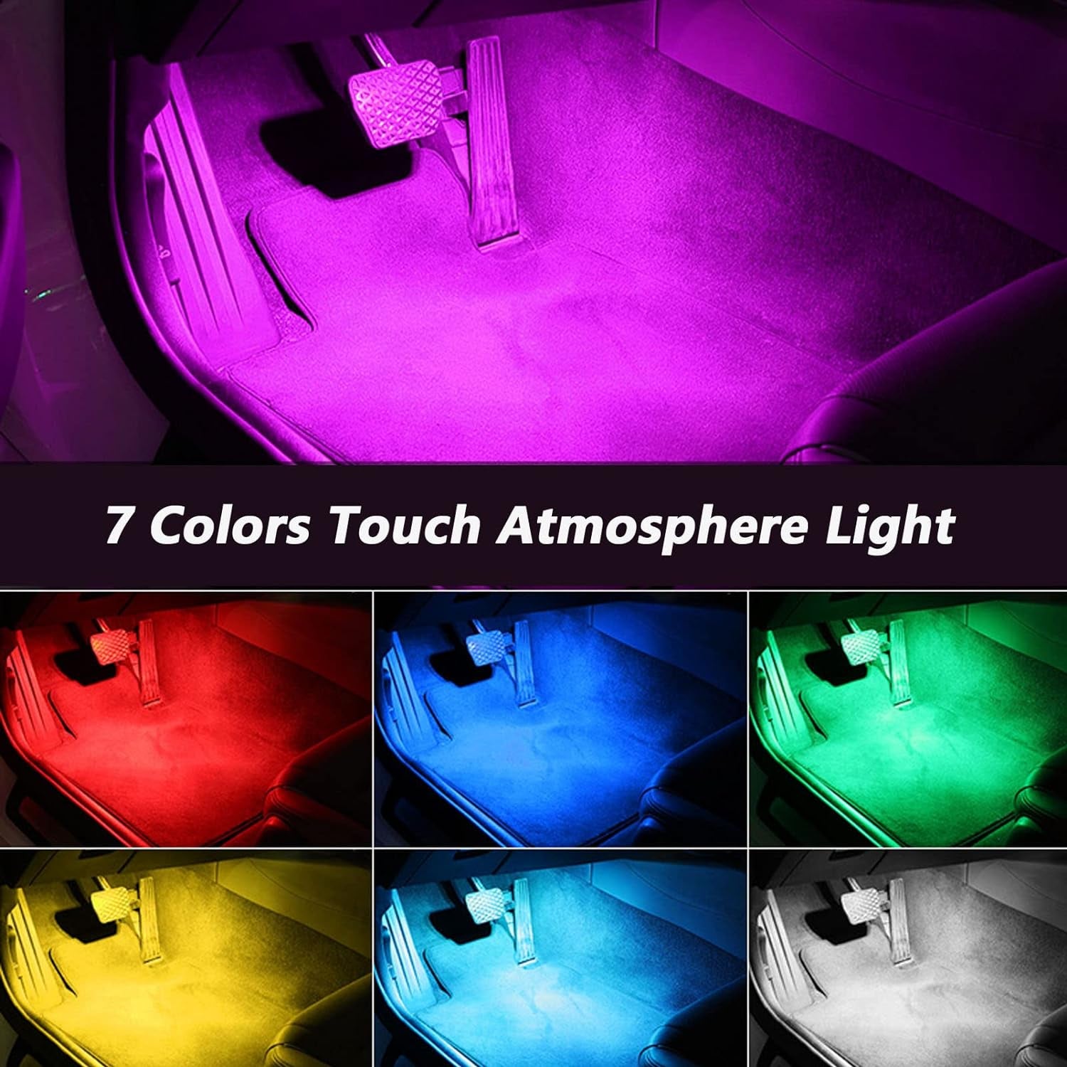 4Pcs Wireless LED Lights for Car Interior,7 Colors Ambient Lighting Car Interior